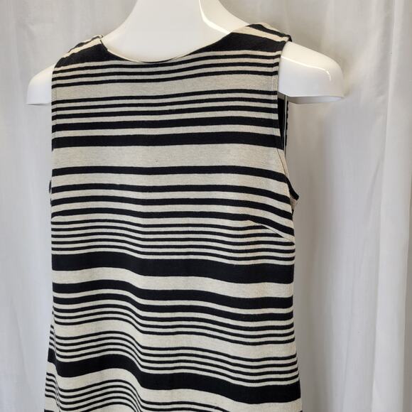 Donna Ricco Sheath Dress Striped Black and Tan w/ Pink Back Zip, M - Picture 2 of 8